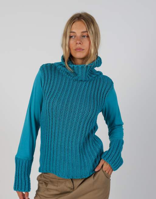Vintage Unbranded M knitted jumper in turquoise, 3 of 4