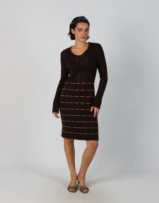Vintage Unbranded M knitted midi dress in brown, 1 of 4
