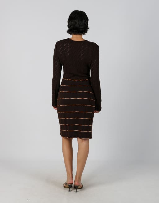Vintage Unbranded M knitted midi dress in brown, 3 of 4
