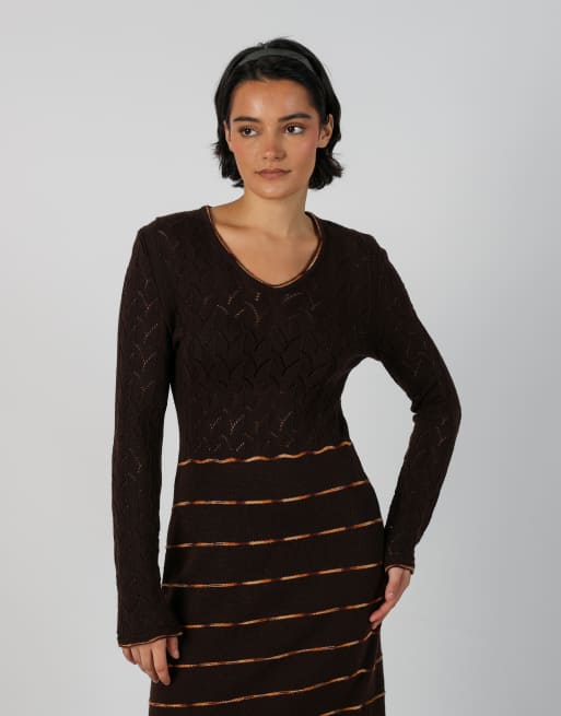 Vintage Unbranded M knitted midi dress in brown, 4 of 4