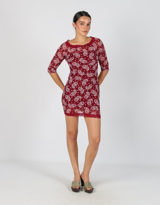 Vintage Unbranded M lace mini dress in burgundy red, 1 of 4