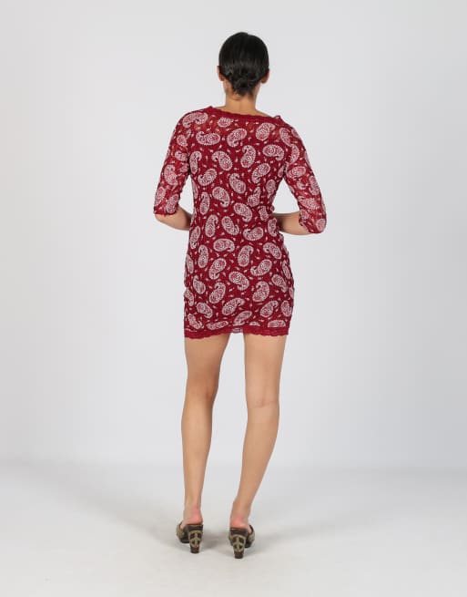 Vintage Unbranded M lace mini dress in burgundy red, 3 of 4