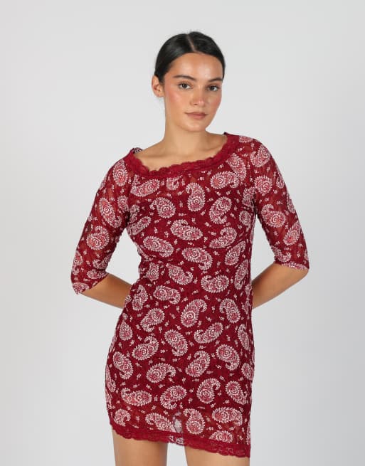 Vintage Unbranded M lace mini dress in burgundy red, 4 of 4