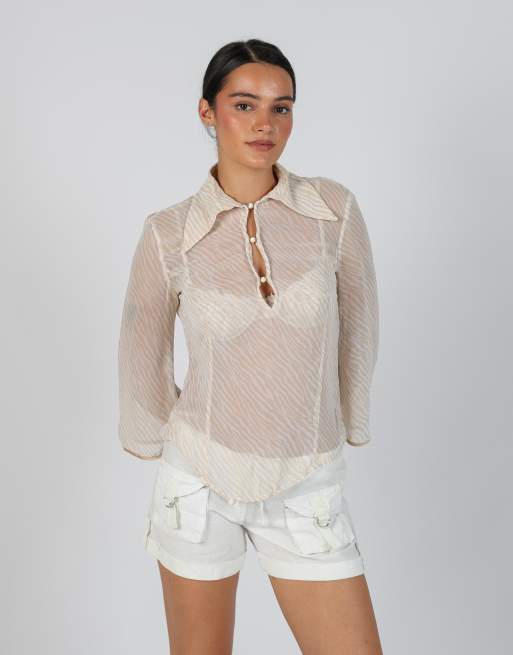 Vintage Unbranded M long sleeve top in beige, 1 of 4