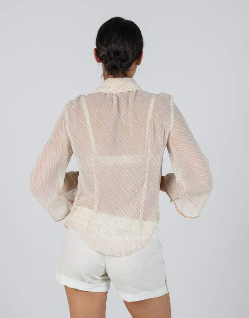 Vintage Unbranded M long sleeve top in beige, 2 of 4