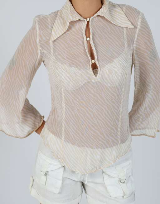 Vintage Unbranded M long sleeve top in beige, 4 of 4
