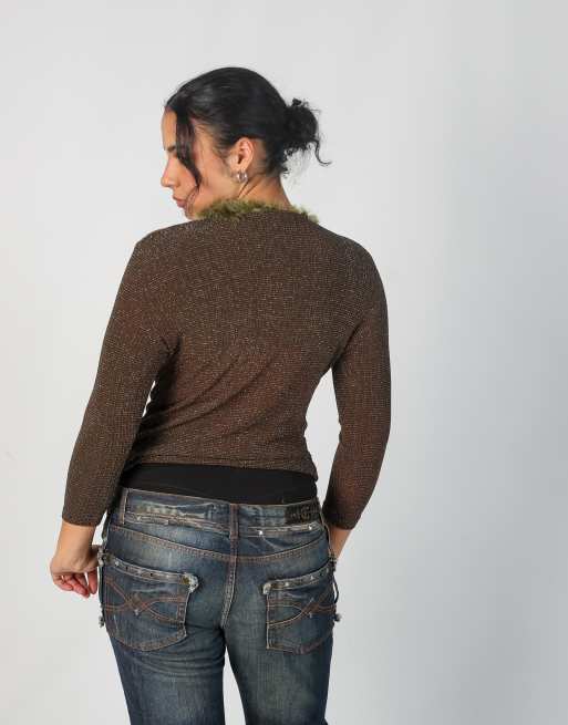 Vintage Unbranded M long sleeve top in brown, 2 of 4