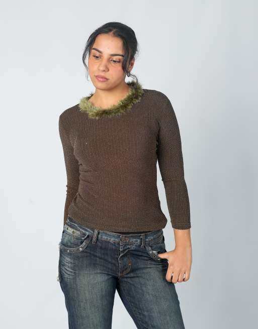 Vintage Unbranded M long sleeve top in brown, 3 of 4