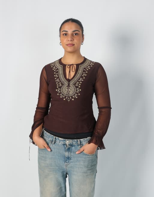 Vintage Unbranded M long sleeve top in brown