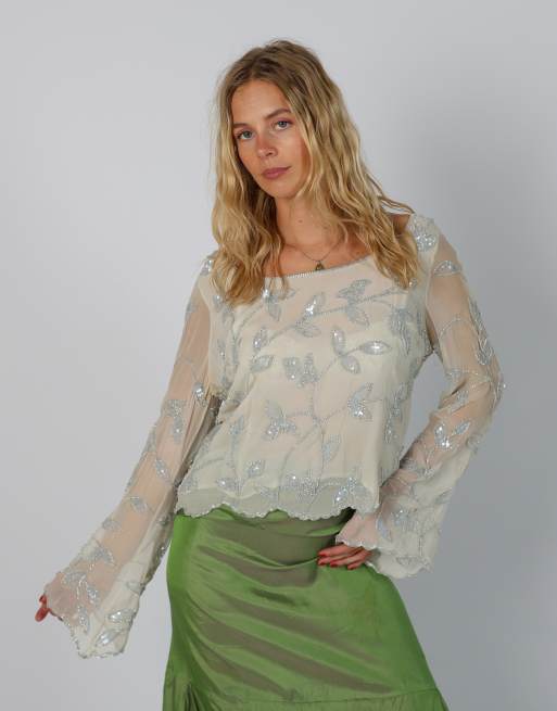 Vintage Unbranded M long sleeve top in ivory, 1 of 4