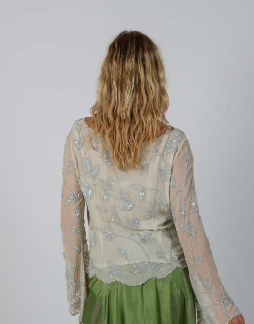 Vintage Unbranded M long sleeve top in ivory, 2 of 4