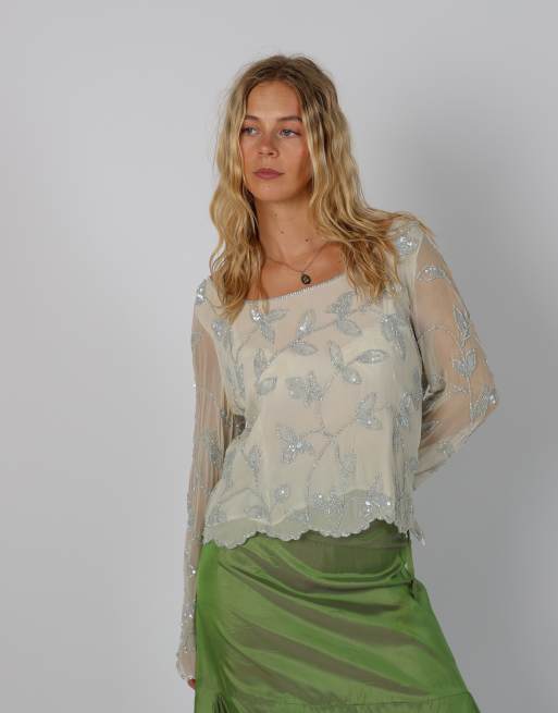 Vintage Unbranded M long sleeve top in ivory, 3 of 4