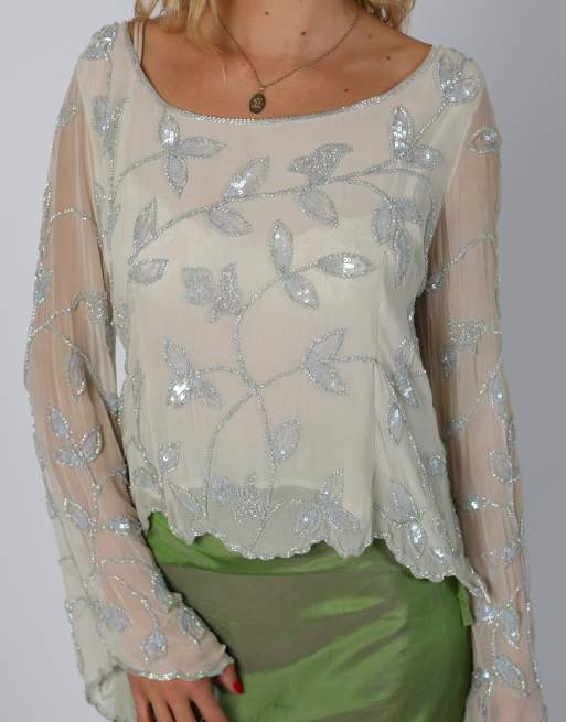 Vintage Unbranded M long sleeve top in ivory, 4 of 4