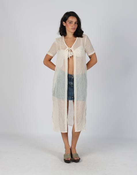 Vintage Unbranded M mesh midi dress in cream - view 1