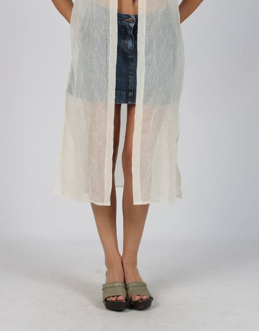 Vintage Unbranded M mesh midi dress in cream, 2 of 4