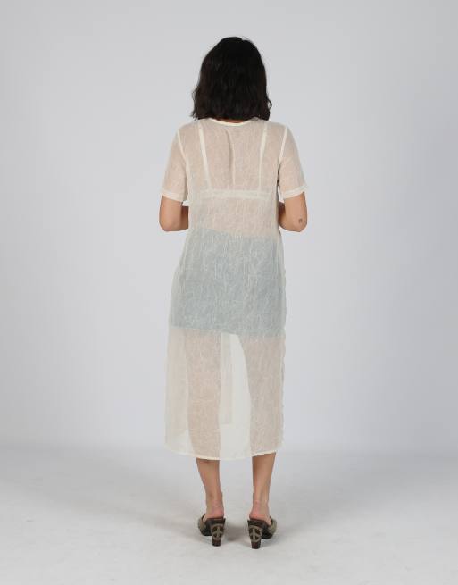 Vintage Unbranded M mesh midi dress in cream, 3 of 4