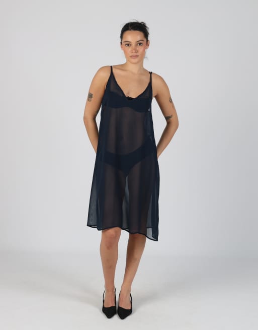 Vintage Unbranded M mesh midi dress in navy blue