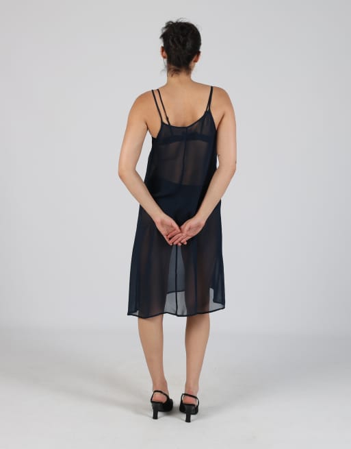 Vintage Unbranded M mesh midi dress in navy blue, 3 of 4