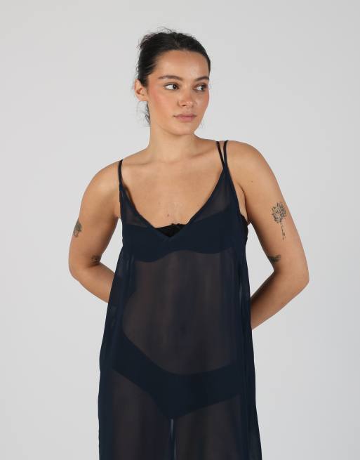 Vintage Unbranded M mesh midi dress in navy blue, 4 of 4
