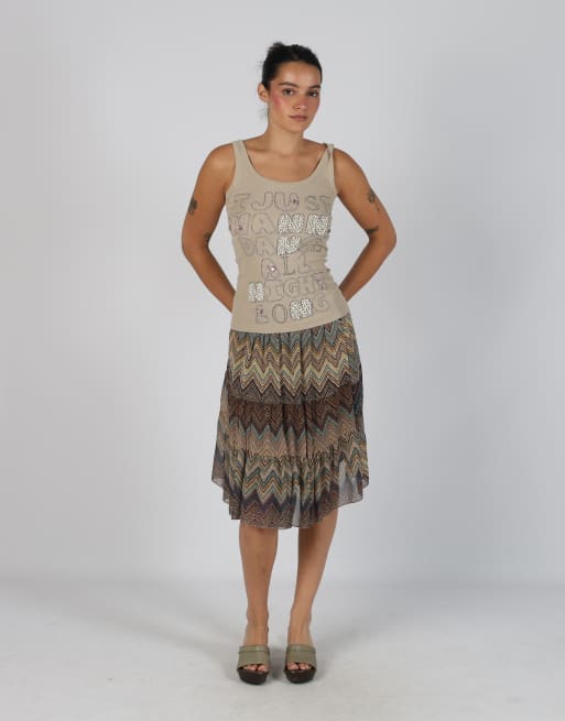 Vintage Unbranded M mesh midi skirt in brown
