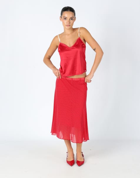 Vintage Unbranded M Mesh Midi Skirt Red - view 1