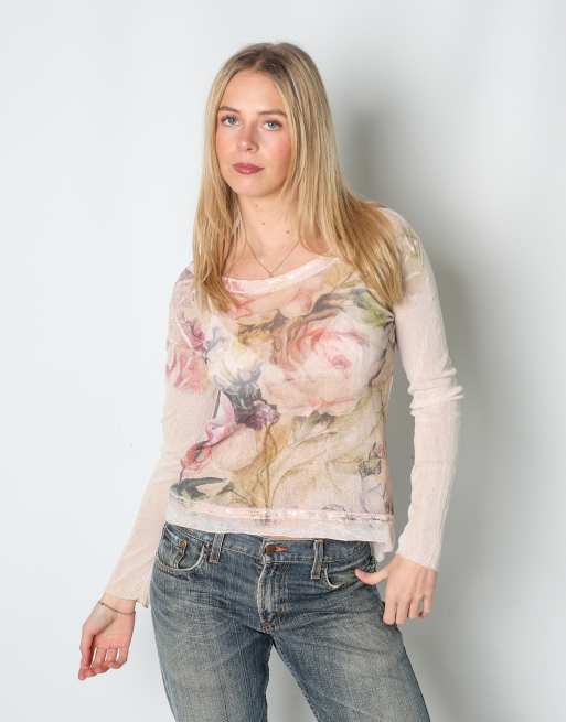 Vintage Unbranded M mesh top in baby pink