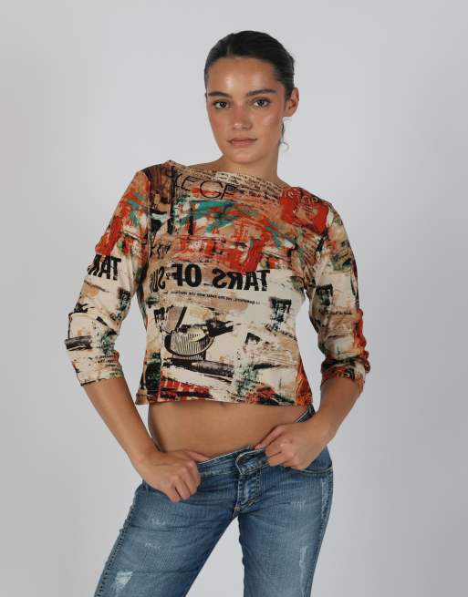 Vintage Unbranded M mesh top in beige