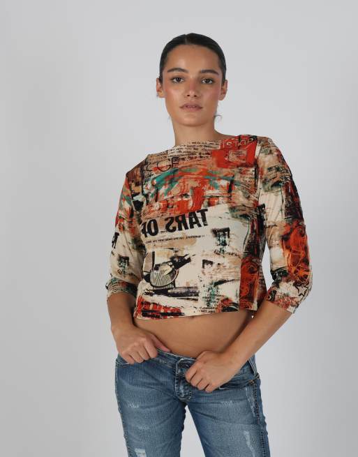 Vintage Unbranded M mesh top in beige, 3 of 4