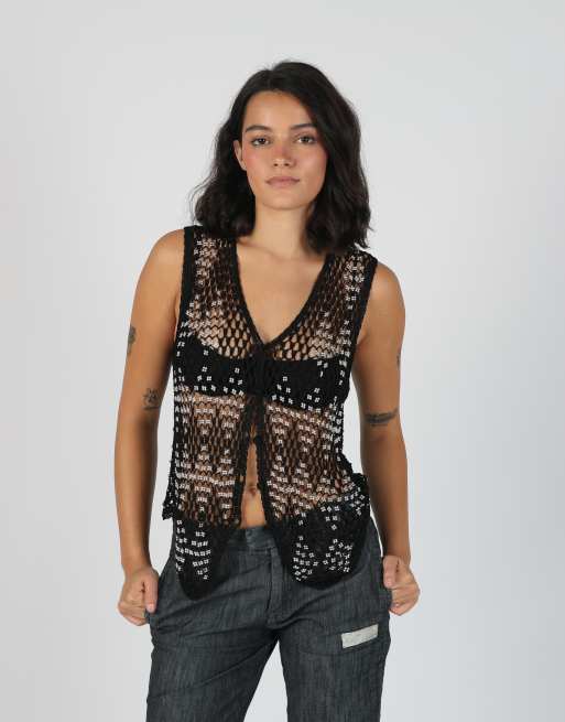 Vintage Unbranded M mesh top in black