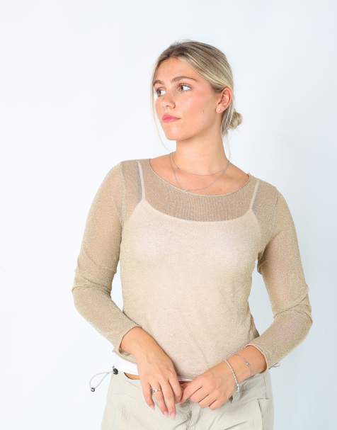 Vintage Unbranded M mesh top in gold - view 1