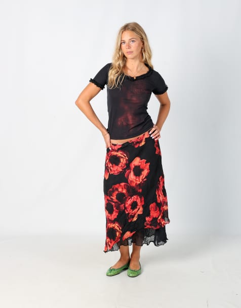 Vintage Unbranded M printed maxi skirt in black - view 1