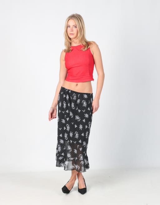 Vintage Unbranded M printed maxi skirt in black