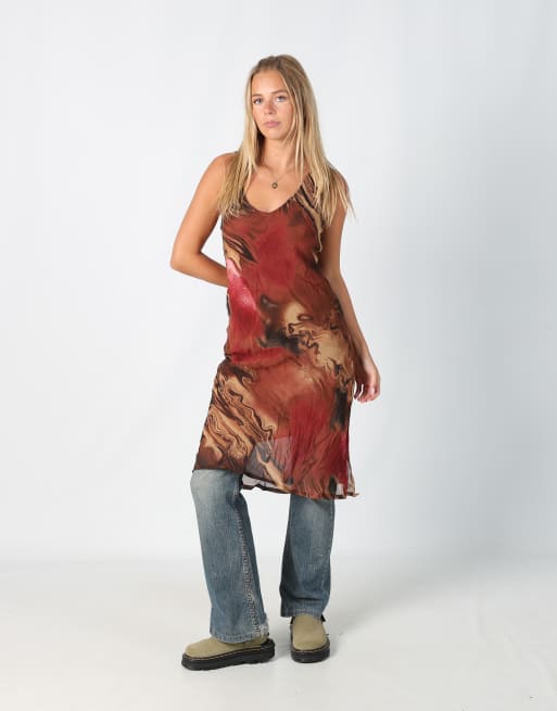 Vintage Unbranded M printed woven maxi dress in brown