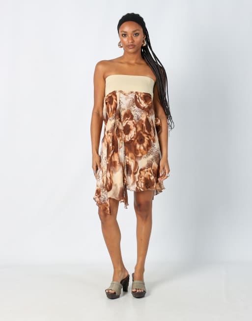 Vintage Unbranded M printed woven midi dress in brown