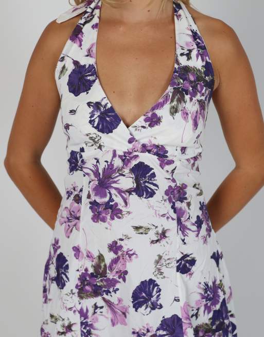 Vintage Unbranded M printed woven midi dress in purple, 4 of 4