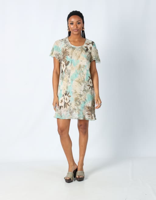 Vintage Unbranded M printed woven midi dress in turquoise