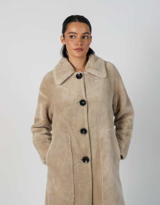 Vintage Unbranded M shearling coat in beige, 2 of 4