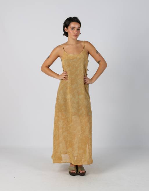 Vintage Unbranded M woven maxi dress in tan, 1 of 4