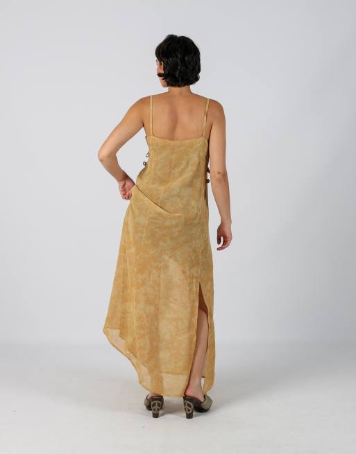 Vintage Unbranded M woven maxi dress in tan, 3 of 4