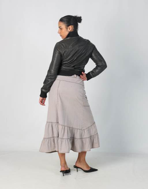 Vintage Unbranded M woven maxi skirt in beige, 3 of 4