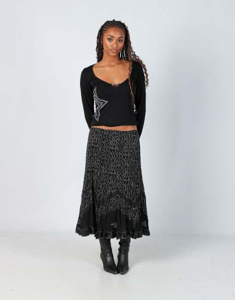 Vintage Unbranded M woven maxi skirt in black - view 1