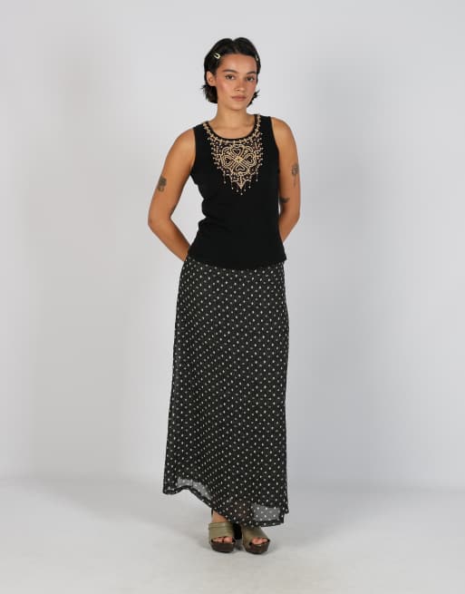 Vintage Unbranded M woven maxi skirt in charcoal grey, 1 of 4