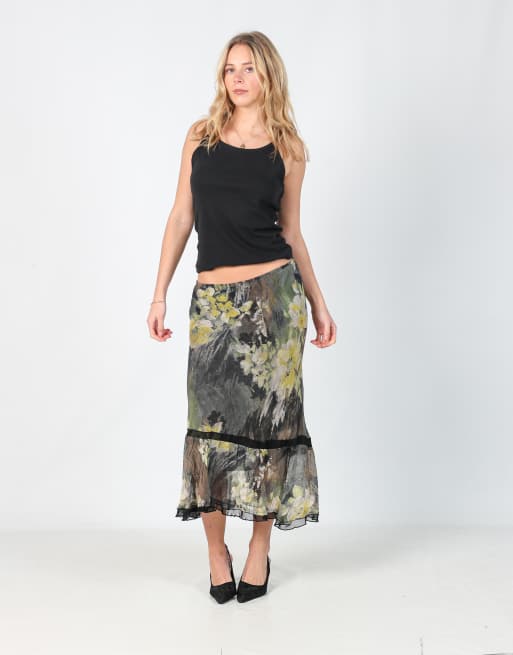 Vintage Unbranded M woven maxi skirt in dark green