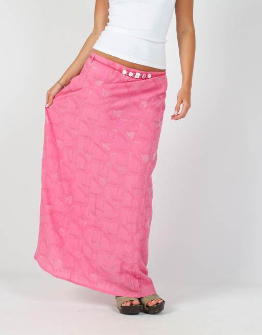 Vintage Unbranded M woven maxi skirt in pink, 2 of 4