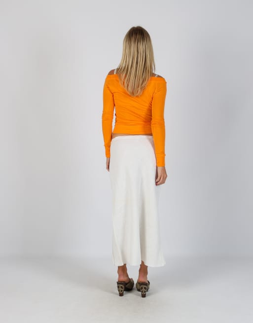 Vintage Unbranded M woven maxi skirt in white, 3 of 4
