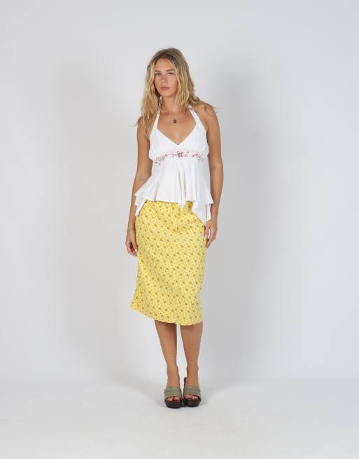 Vintage Unbranded M woven maxi skirt in yellow