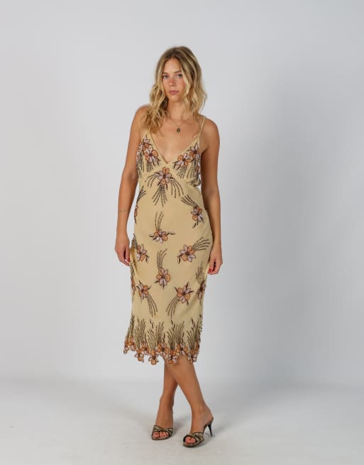 Vintage Unbranded M woven midi dress in beige, 1 of 4