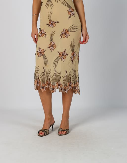 Vintage Unbranded M woven midi dress in beige, 2 of 4