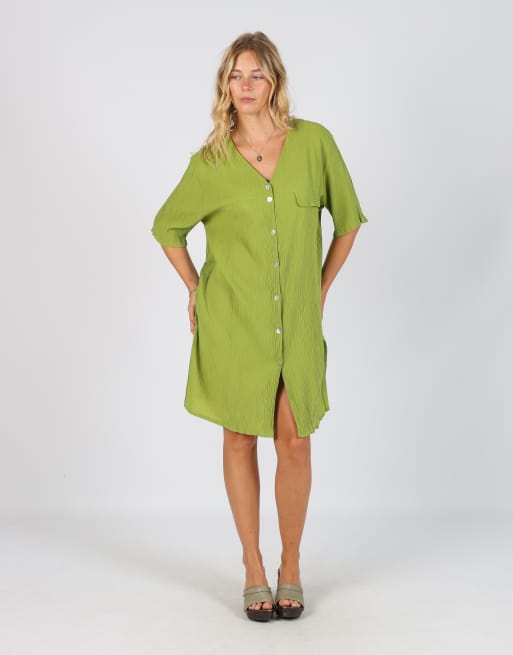 Vintage Unbranded M woven midi dress in light green, 1 of 4