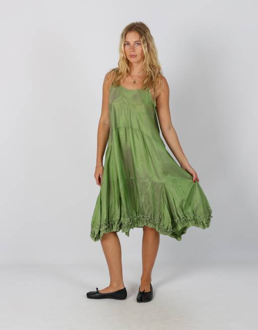 Vintage Unbranded M woven midi dress in light green, 1 of 4
